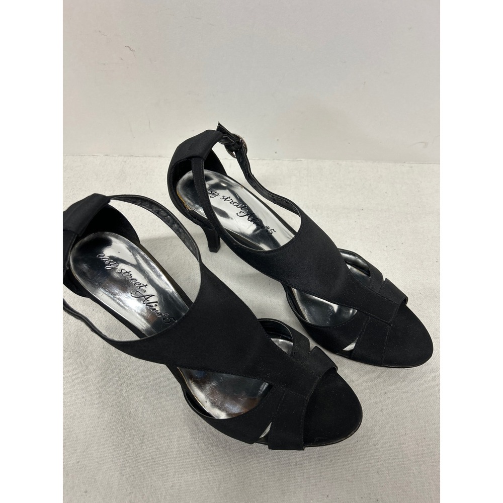 Y2K Easy Street Alive 5 Essie Women Black Strappy Sandals Heels Shoes 7.5M
